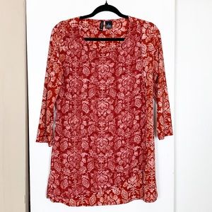 New Directions 3/4 Sleeve Red Print Blouse